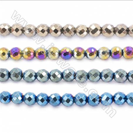Various Color Plated Hematite Beads Strand, Faceted Round, Diameter 10mm, hole 1.5mm, about 40 beads/strand, 15~16"