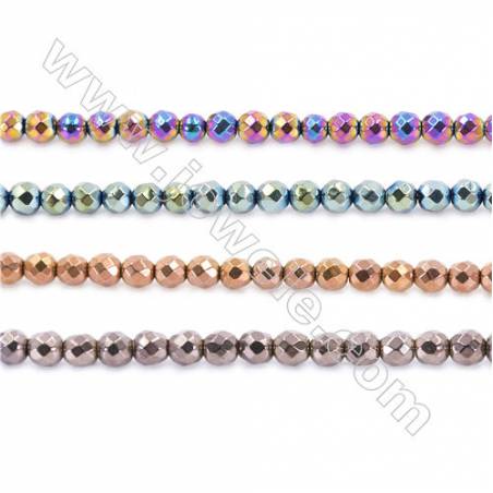 Various Color Hematite Beads Strand, Faceted Round, Diameter 4mm, hole 1mm, about 100 beads/strand, 15~16"
