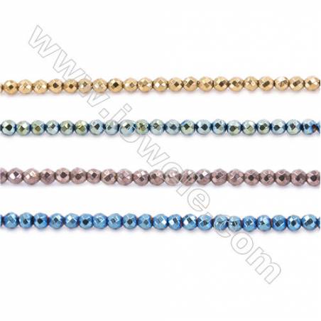 Various Color Hematite Beads Strand, Faceted Round, Diameter 3mm, hole 1mm, about 135 beads/strand, 15~16"