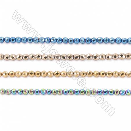 Hematite de galvanoplastie Perles ronde facette sur fil  Taille 2mm de diamètre trou1.0mm Environ 200perles/fil 15~16"