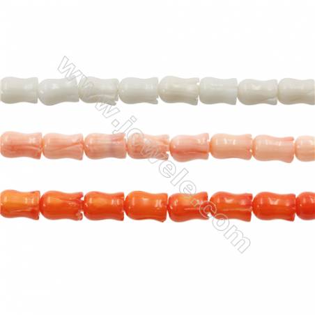 サンゴ蓮花ビーズ　サイズ 6mm x9mm 穴長径 約1mm 約45個珠/本　ビーズの長さ 約400mm(ミリ）色の選択できます
