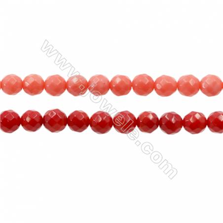 Various Colors Coral Beads Strands Faceted Round, Dyed, Diameter 6mm, Hole 1mm, about 66 pcs/strand 15~16"