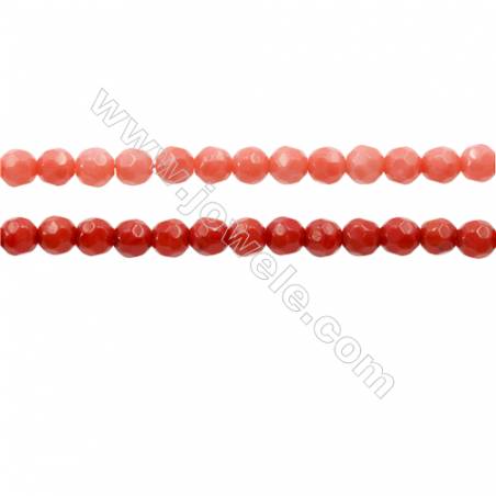 Faceted Coral Round Beads Strands, Dyed, Diameter 4mm, Hole 0.7mm, about 100 pcs/strand 15~16"