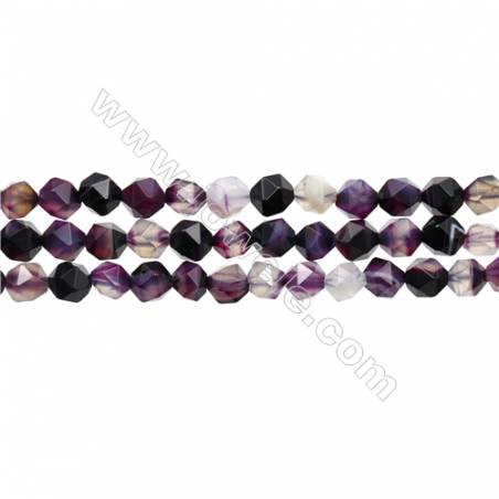 Natural Purple Striped Agate Beads Strands, Star Cut Faceted, Size 8x8mm, Hole 1mm, 15~16"/strand