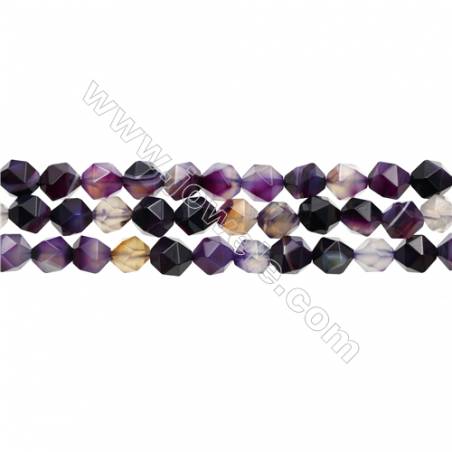 Cuentas de ágata natural de rayas púrpura ronda facetas polígono tamaño 10x10mm  diámetro de agujero 1mm 15~16"/tira