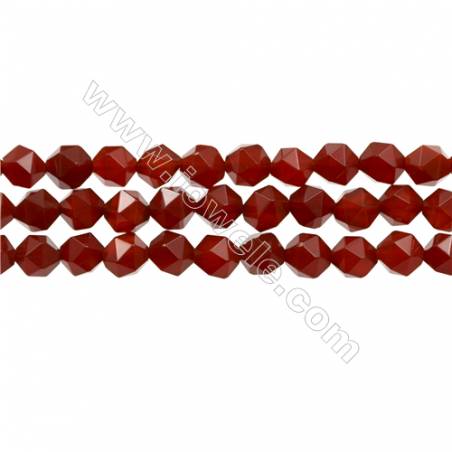 Natural Red Agate Beads Strands, Star Cut Faceted, Size 6x6mm, Hole 0.8mm, 15~16"/strand