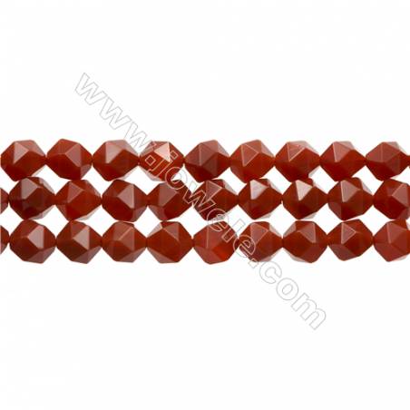 Natural Red Agate Beads Strands, Star Cut Faceted, Size 10mm, Hole 1mm, 15~16"/strand