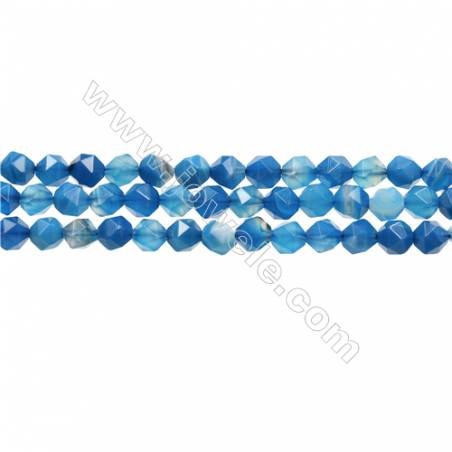 Agate rayée teintée bleue à facette sur fil étoile Taille 6x6mm trou 1.0mm 15~16"/fil