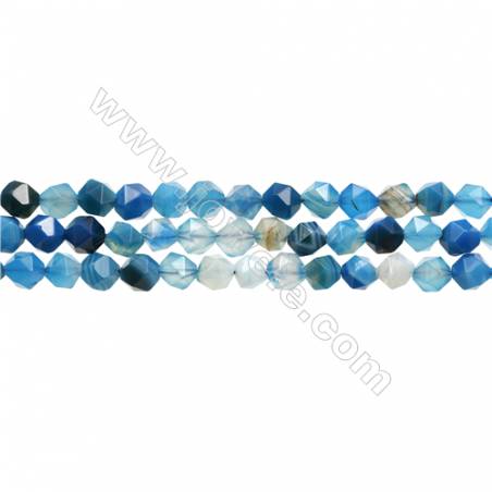 Natural Striped Agate Beads Strands, Star Cut Faceted, Blue, Size 8mm, Hole 1mm, 15~16"/strand