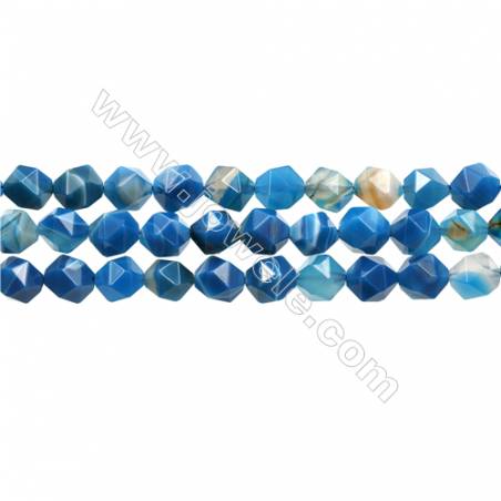 Natural Striped Agate Beads Strands, Star Cut Faceted, Blue, Size 10mm, Hole 1mm, 15~16"/strand