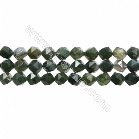 Natural Moss Agate Bead Strands, Star Cut Faceted, Size 10x10mm, Hole 1mm, 15~16”/strand