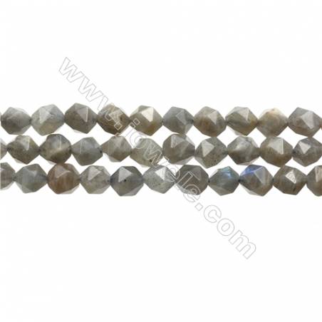 Grade AA Labradorite Beads Strands, Star Cut Faceted, Size 8x8mm, Hole 0.8mm, 15~16"/strand