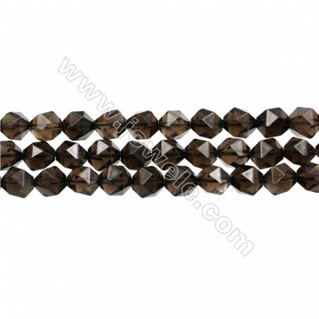 Natural Smoky Quartz Beads Strands, Star Cut Faceted, Size 10x10mm, Hole 1mm, 15~16"/strand