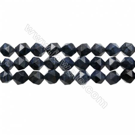 Natural Dumortierite Stone Beads Strands, Star Cut Faceted, Size 10x10mm, Hole 1mm, 15~16"/strand