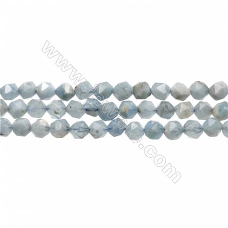 Natürlicher Aquamarin Perlenkette Stern Schnittwinkel  6x6mm, Loch 0.8mm, 15~16" x1 Strang