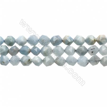 Natural Aquamarine Beads Strands, Star Cut Faceted, Size 8x8mm, Hole 0.8mm, 15~16"/strand