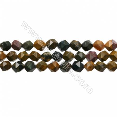 Natural Ocean Jasper Beads Strands, Star Cut Faceted, Size 8x8mm, Hole 0.8mm, 15~16"/strand