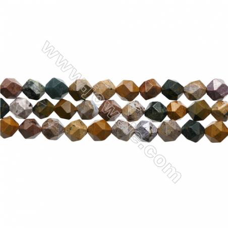 Natural Ocean Jasper Beads Strands, Star Cut Faceted, Size 10x10mm, Hole 1mm, 15~16"/strand
