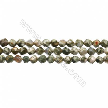 Grade A Natural Rhyolite Gemstone Beads Strands, Star Cut Faceted, Size 6x6mm, Hole 1mm, 15~16"/strand