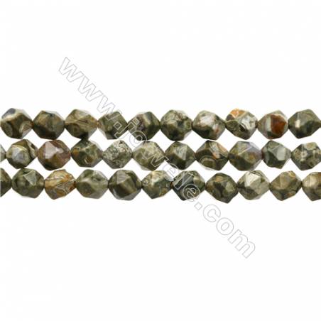 Grade A Natural Rhyolite Gemstone Beads Strands, Star Cut Faceted, Size 8x8mm, Hole 1mm, 15~16"/strand