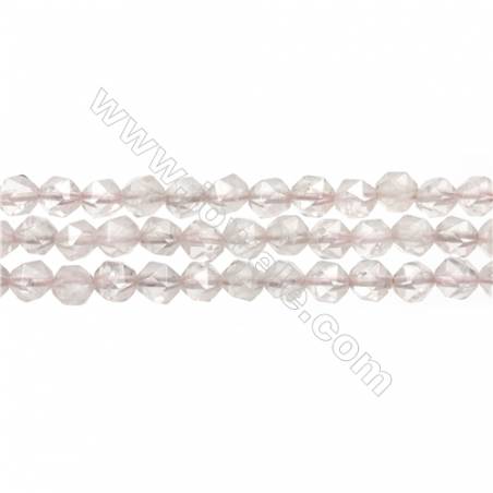 Natural Rose Quartz Beads Strands, Star Cut Faceted, Szie 6x6mm, Hole 0.8mm, 15~16"/strand