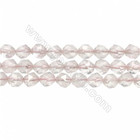 Natural Rose Quartz Beads Strands, Star Cut Faceted, Szie 8x8mm, Hole 1mm, 15~16"/strand