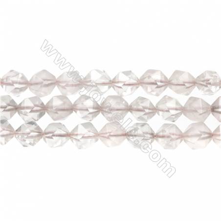 Natural Rose Quartz Beads Strands, Star Cut Faceted, Szie 10x10mm, Hole 1mm, 15~16"/strand