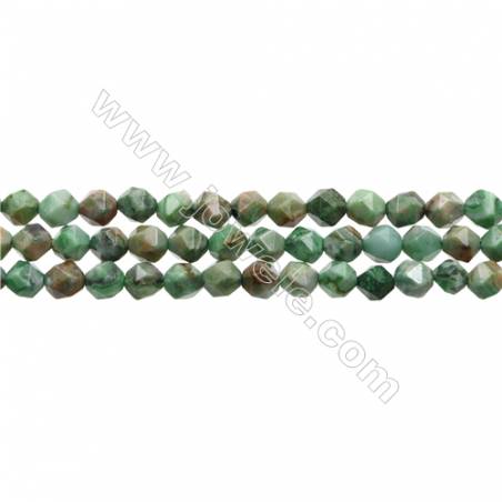 Natural African Jade Beads Strands, Star Cut Faceted, Size 6x6mm, Hole 0.8mm, 15~16”/strand