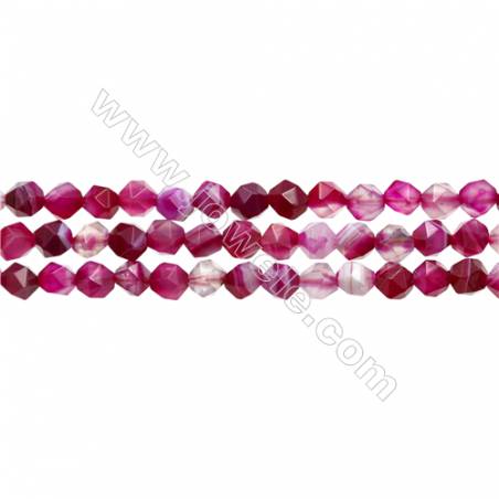 Natural Pink Sardonyx Beads Strands, Rose Agate Beads, Star Cut Faceted, Size 6x6mm, Hole 0.8mm, 15~16"/strand