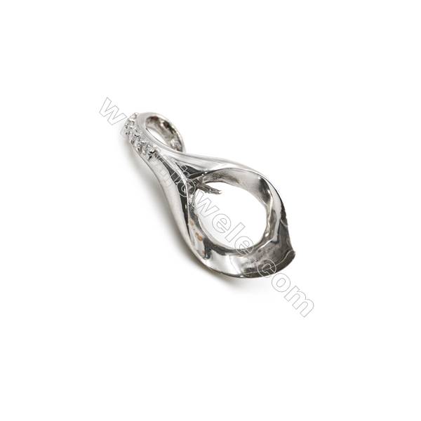 Pendentif pour perle semi-percée en Argent 925 rhodié avec Zirconium -D4323 13x28mmx20pcs