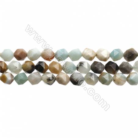 Black Amazonite Gemstone Beads Strands, Star Cut Faceted, Size 8x8mm, Hole 0.8mm, 15~16"/strand