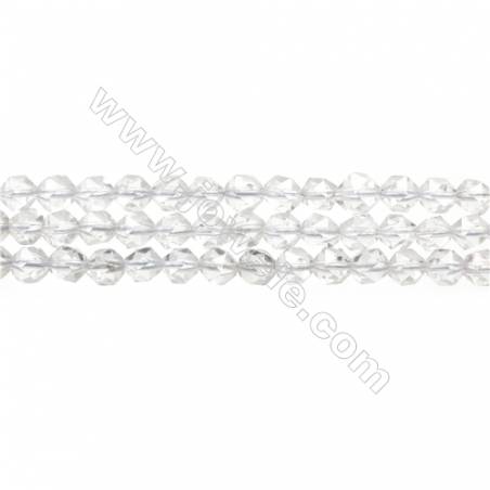 Natural Rock Crystal Beads Strand, Star Cut Faceted, Size 6x6mm, Hole 0.8mm, 15~16”/strand