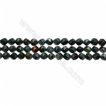 Blood Stone Beads Strands, Star Cut Faceted, Size 6x6mm, Hole 0.8mm, 15~16"/strand