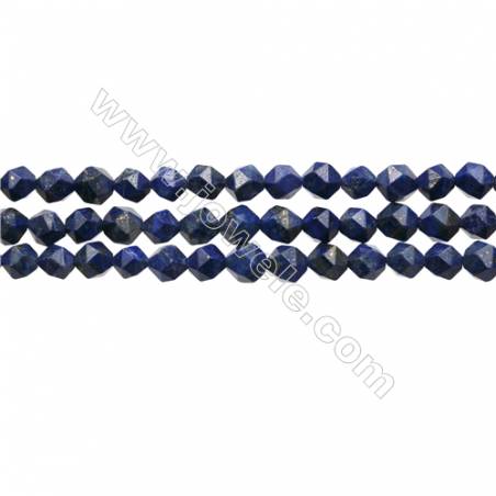 Natural Lapis Lazuli Beads Strands, Star Cut Faceted, Size 6x6mm, Hole 0.8mm, 15~16"/strand