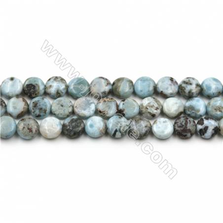 Natural Copper Pectolite/ Larimar Beads Strands, Flat Round, Size 10mm, Hole 0.8mm, 15~16"/strand