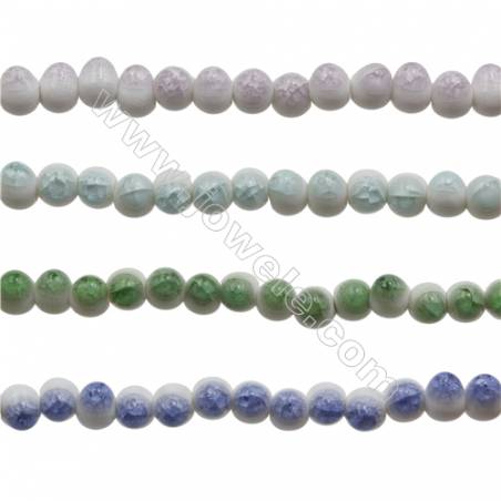 Handmade Mix Color Porcelain/Ceramic Beads Strands, Oval, Size 9x12mm, Hole 3mm, about 35 beads/strand