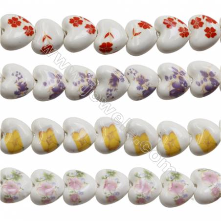 Perles en porcelaine sur fil coeur couleur mixte  Taille 18x20mm trou3.0mm Environ 20perles/fil