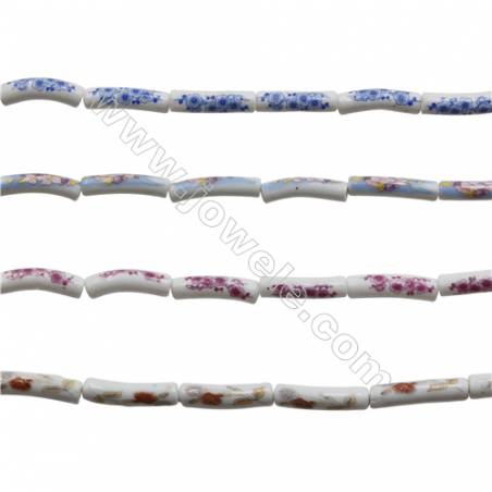 Handmade Mix Color Porcelain/Ceramic Beads Strands, Tube, Size 10x40mm, Hole 4mm, about 10 beads/strand