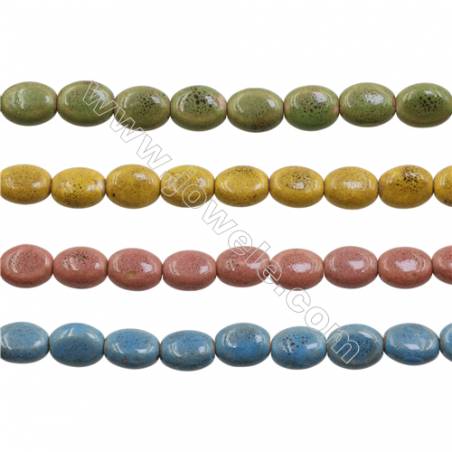 Handmade Mix Color Porcelain/Ceramic Beads Strands, Oval, Size 12x14mm, Hole 1.5mm, about 28 beads/strand