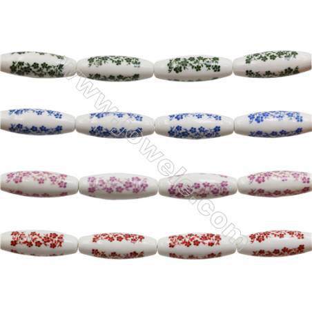 Handmade Mix Color Porcelain/Ceramic Beads Strands, Oval, Size 20x60mm, Hole 2.5mm, about 6 beads/strand
