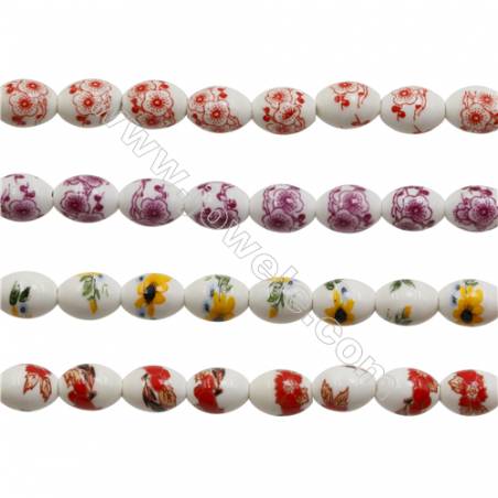 Handmade Mix Color Porcelain/Ceramic Beads Strands, Oval, Size 10x14mm, Hole 2mm, about 28 beads/strand 15~16"