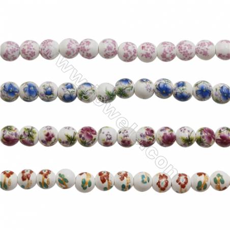 Handmade Mix Color Porcelain/Ceramic Beads Strands, Round, Diameter 10mm, Hole 2mm, about 40 beads/strand 15~16"