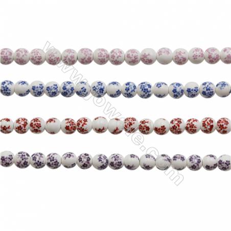 Handmade Mix Color Porcelain/Ceramic Beads Strands, Round, Diameter 8mm, Hole 2mm, about 50 beads/strand 15~16"