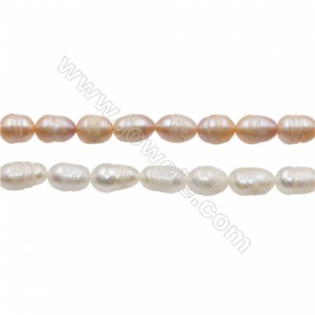 Perles culturelles perles d'eau douce blanche ou pêche sur fil  Taille 7~8mm  trou 0.7mm x1fil 15~16"