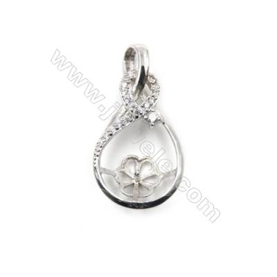 925 sterling silver platinum plated zircon pendant, 15x29mm, x 5 pcs, tray 7mm, needle 1mm