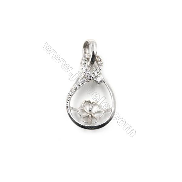 925 sterling silver platinum plated zircon pendant, 15x29mm, x 5 pcs, tray 7mm, needle 1mm