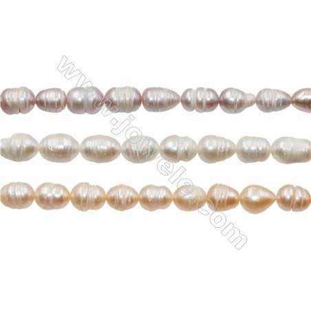 Perles culturelles perles d'eau douce blanche  pêche ou lavande sur fil  Taille 8~9mm  trou 0.7mm x1fil 13~14"