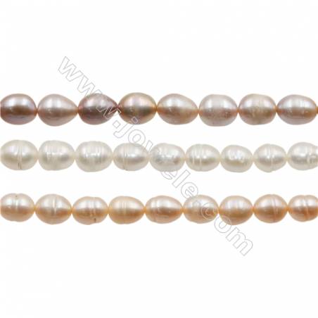 Perles culturelles perles d'eau douce blanche pêche ou lavande sur fil  Taille 8~9mm  trou 0.7mm x1fil 15~16"