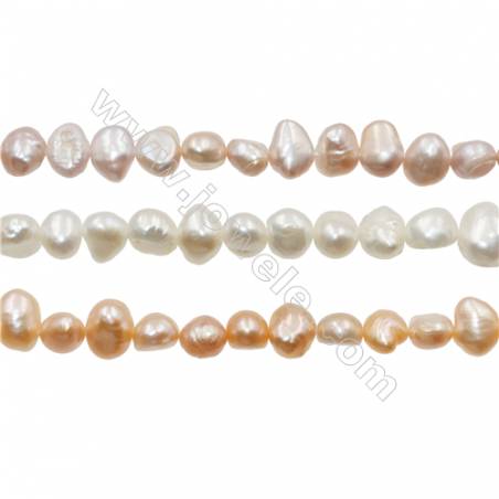 Perles culturelles perles d'eau douce blanche  pêche ou lavande sur fil  Taille 6~7mm  trou 0.7mm x1fil 15~16"