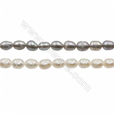 Perles culturelles perles d'eau douce blanche ou grise sur fil  Taille 6~7mm  trou 0.7mm x1fil 15~16"